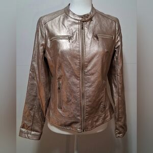 Cavalini Faux Leather Rose Gold Moto Jacket Size S